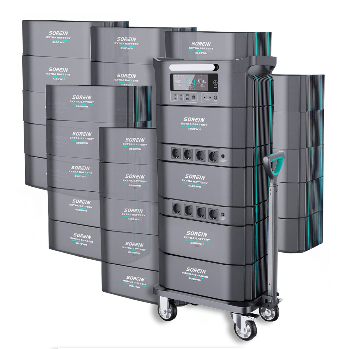 Tragbare modulare Powerstation Air Essence™ Sorein A100 EcoCharge Energie-Generator 100 kWh Energiespeicher